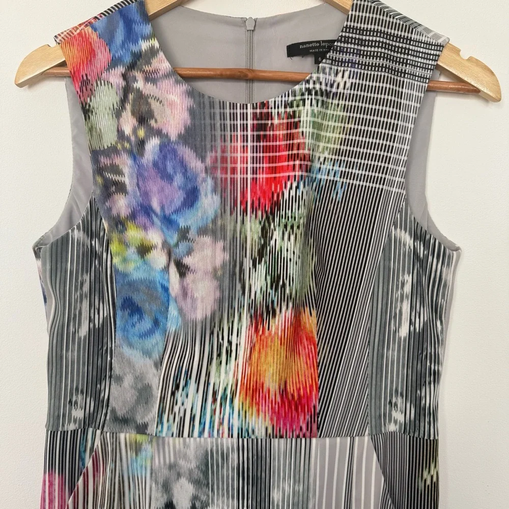 Anthropologie Nanette Lepore Sheath Dress Floral Stripes Artsy Boho Size 6 - Picture 7 of 10